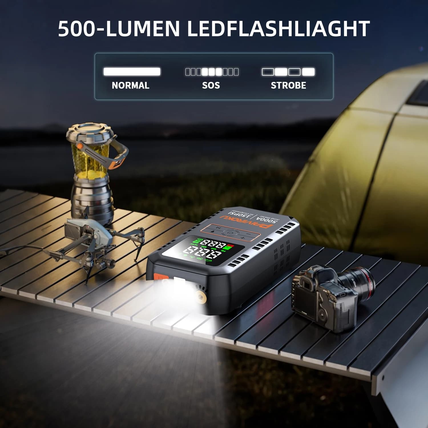 PAIVIROKU 4-IN-1 מתנע רכב עם מדחס אוויר 5000APeak מאיץ סוללות אוטומטי 150PSI משאבת אוויר בנק כוח משאבת אוויר ניפוח צמיגים - תמונה 6