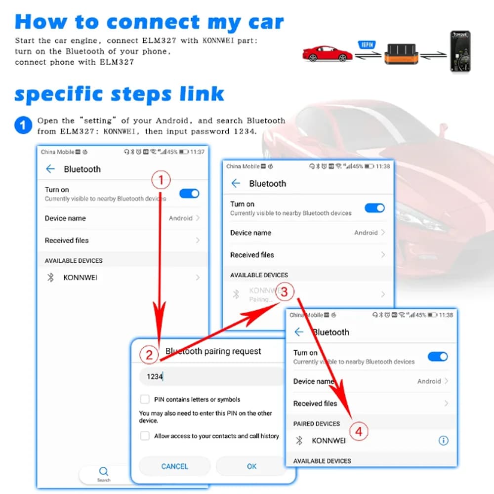 2025 חדש KONNWEI KW901 ELM327 V1.5 Bluetooth5.0 סורק OBD2 לרכב Android/IOS כלי תקליטור קוד קורא pk Vgate ICAR2 - תמונה 4