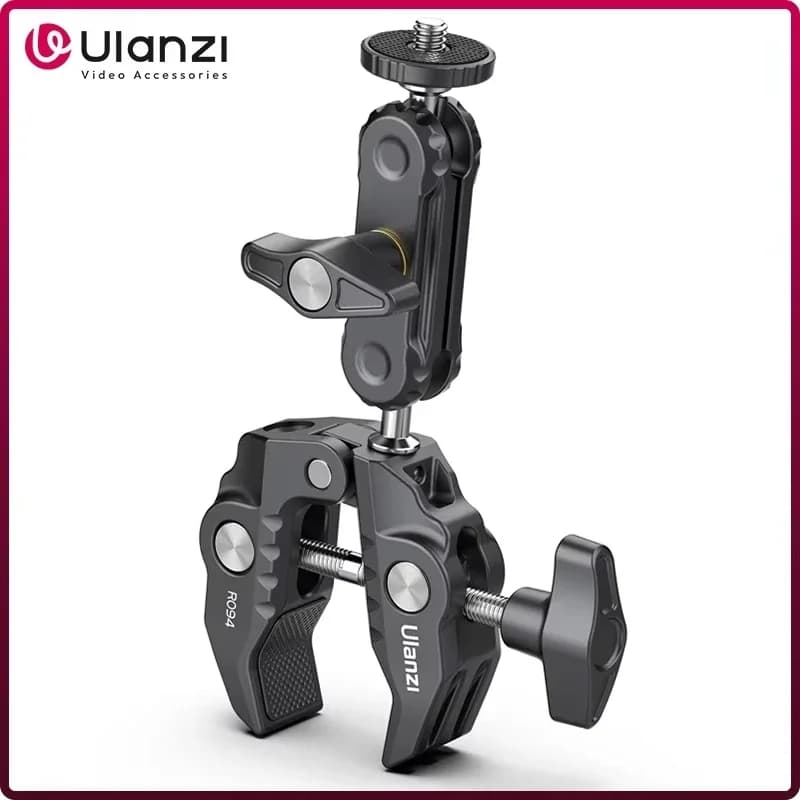 Ulanzi R094 מתכת סופר קלמפ עם ראש כדור כפול קלמפ זרוע קסם עם חור 1/4" 3/8" עבור מצלמת DSLR מוניטור אור מתקן מיקרופון