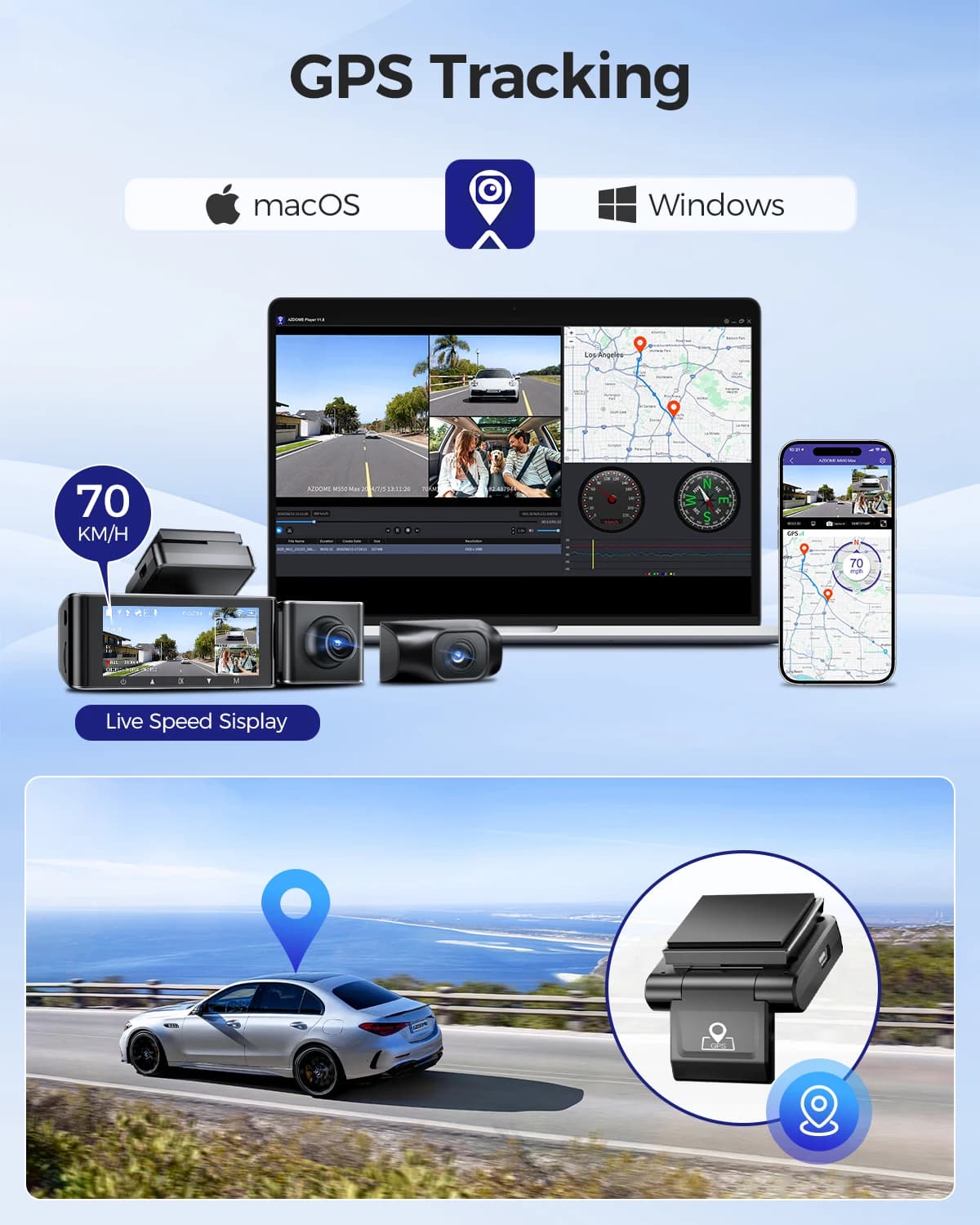 מצלמת רכב AZDOME M550 Max Dash Cam 4K+1K+2.5K עם GPS מובנה WiFi 150FOV עם מעקב חניה 24 שעות ראיית לילה לרכבים - תמונה 5