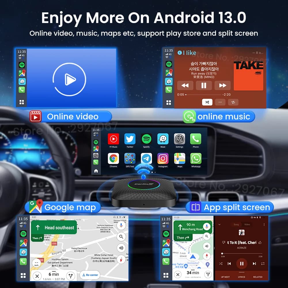 CarlinKit CarPlay Ai Box Android 13 SM6225 8 ליבות 8G+128G תיבת טלוויזיה חכמה Android CarPlay אלחוטית Android Auto תומך 512GB TF - תמונה 2