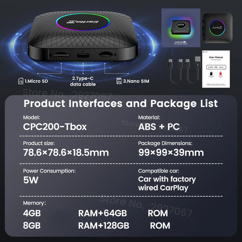 CarlinKit CarPlay Ai Box Android 13 SM6225 8 ליבות 8G+128G תיבת טלוויזיה חכמה Android CarPlay אלחוטית Android Auto תומך 512GB TF - תמונה 6