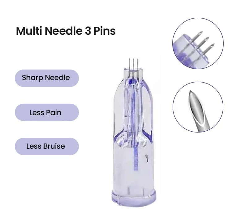 מחט ננו סטרילית ננוסופט 34G בעלת 3 פינים 0.6mm 0.8mm 1.0mm 1.2mm 1.5mm  להצערת עור, מחטים רכות ננו באריזה בודדת - תמונה 2