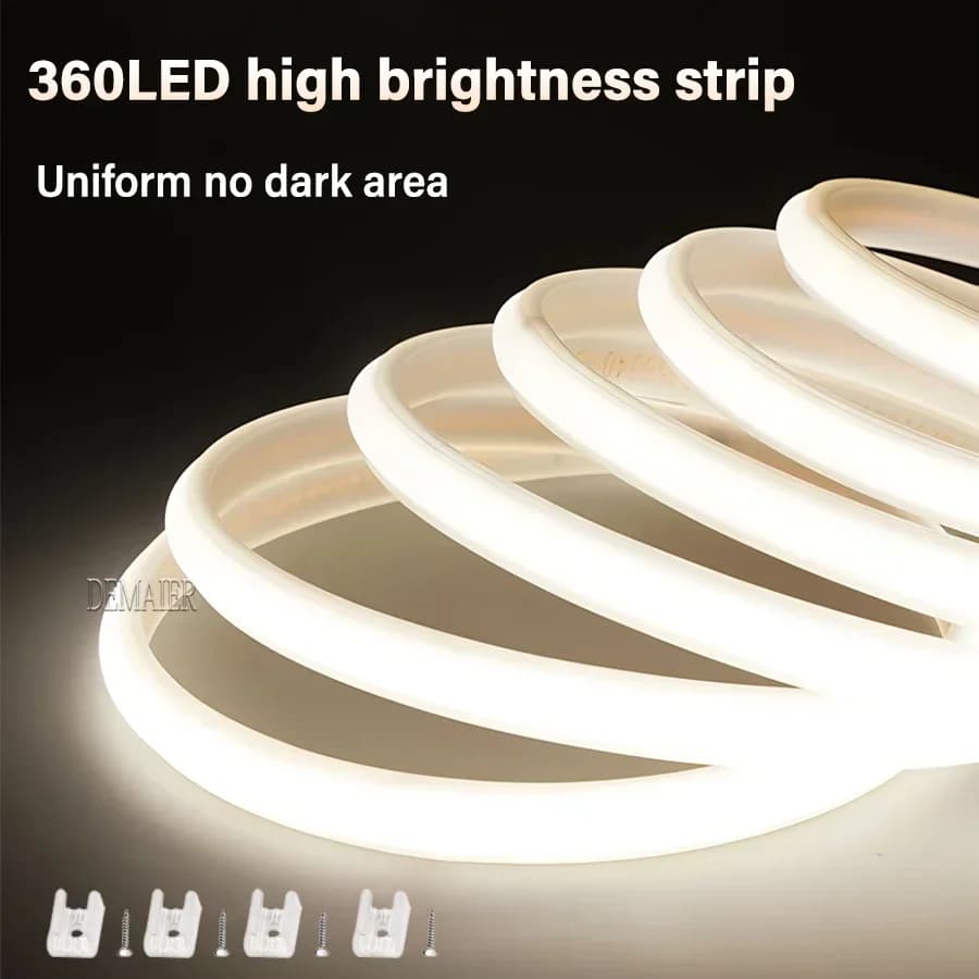 סטריפ LED COB בעוצמה של 1M-50M 220V, ניתן לכוונון, עם 360 לדים למטר, מתאים למטבח, לבית ולחדר, עם רצועה גמישה לתאורת גינה חיצונית - תמונה 2