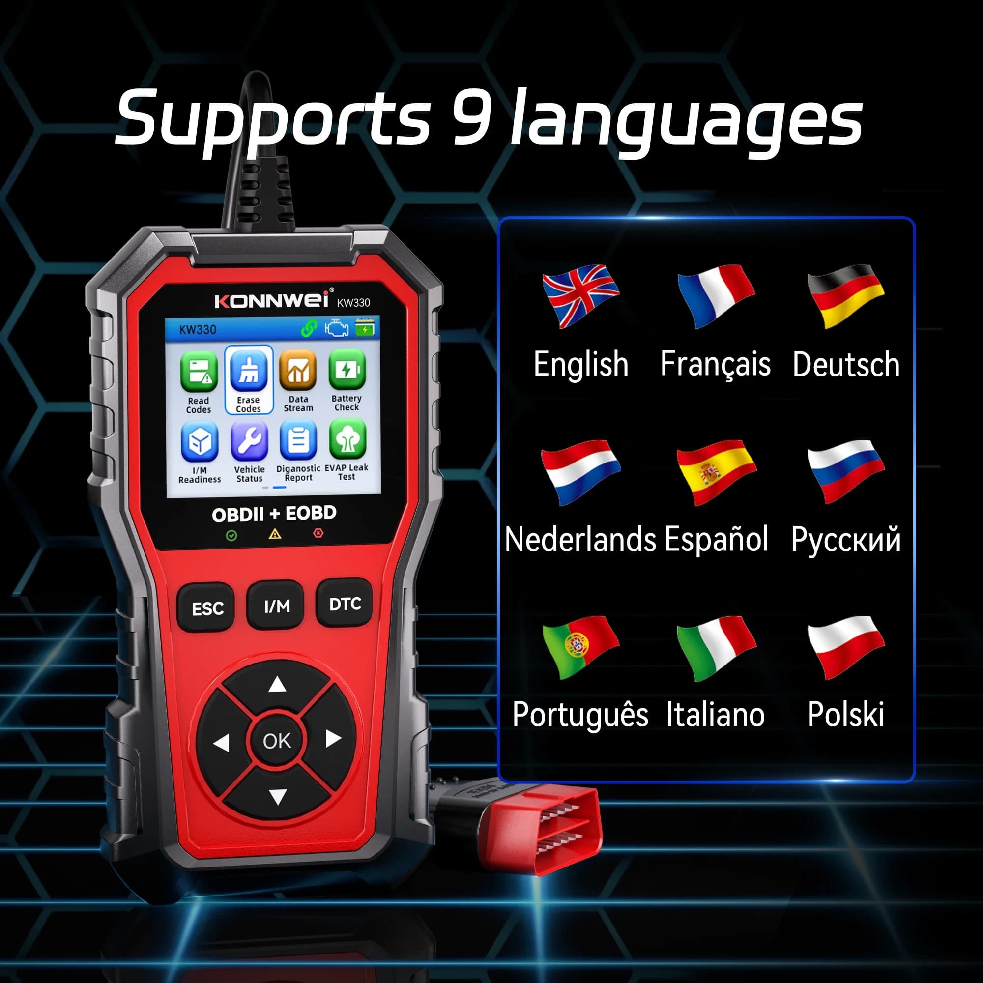 סורק תקלות OBD2 לרכב KONNWEI KW330 מבחן סוללת מנוע קוד תקלות ברור נתונים בזמן אמת מקצועי כלי בדיקת OBD - תמונה 6