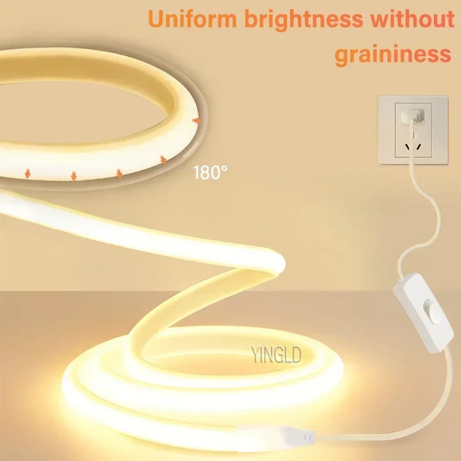 סטריפ LED COB במתח 220V עם מתג בהירות גבוהה / ניתן לכווץ US 110v EU Plug נאון טייפ תאורת ארון מטבח עמיד למים גינה - תמונה 2