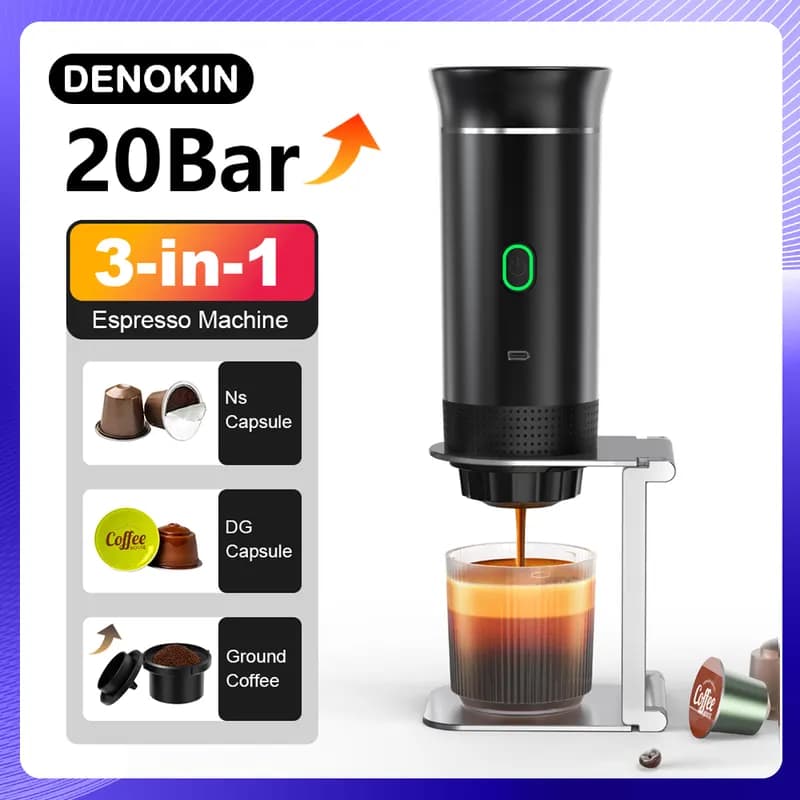מכונת אספרסו ניידת אלחוטית 3 ב-1 — נטענת ומחממת מים לבד