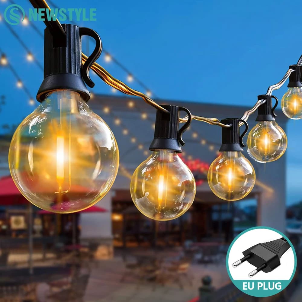 שרשרת תאורה לסוכה G40 — 10 נורות LED אור חם, עמידה במים