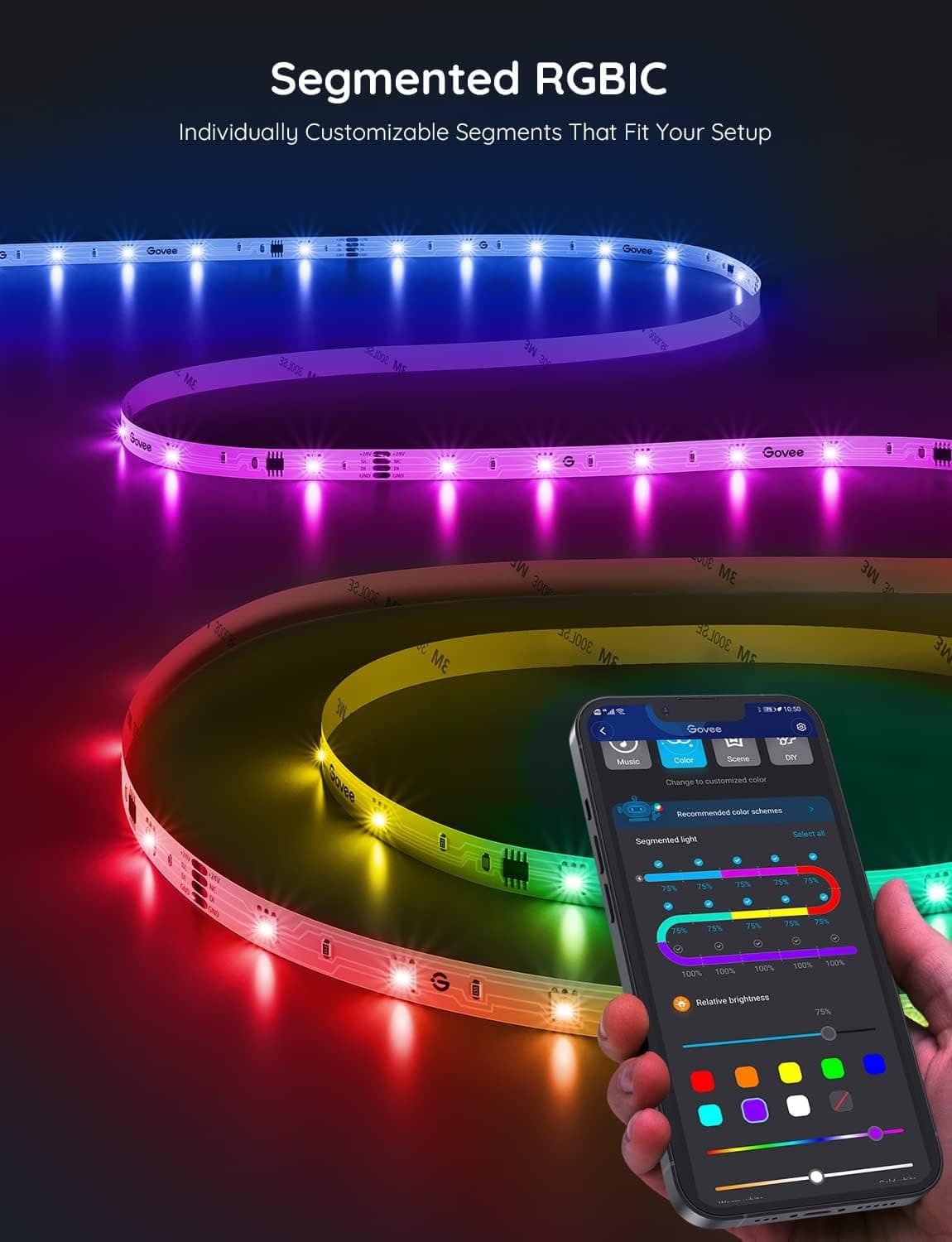 רצועת LED חכמה RGBIC של Govee — 10 מטר, מיליון צבעים, סנכרון למוזיקה ושליטה מהאפליקציה - תמונה 5