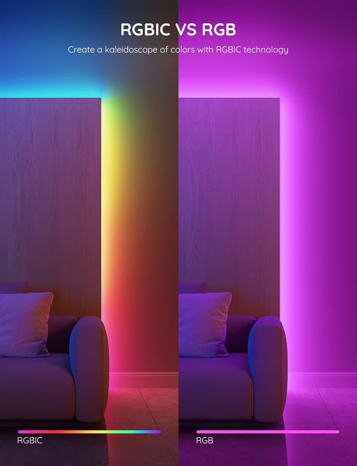 רצועת LED חכמה RGBIC של Govee — 10 מטר, מיליון צבעים, סנכרון למוזיקה ושליטה מהאפליקציה - תמונה 4