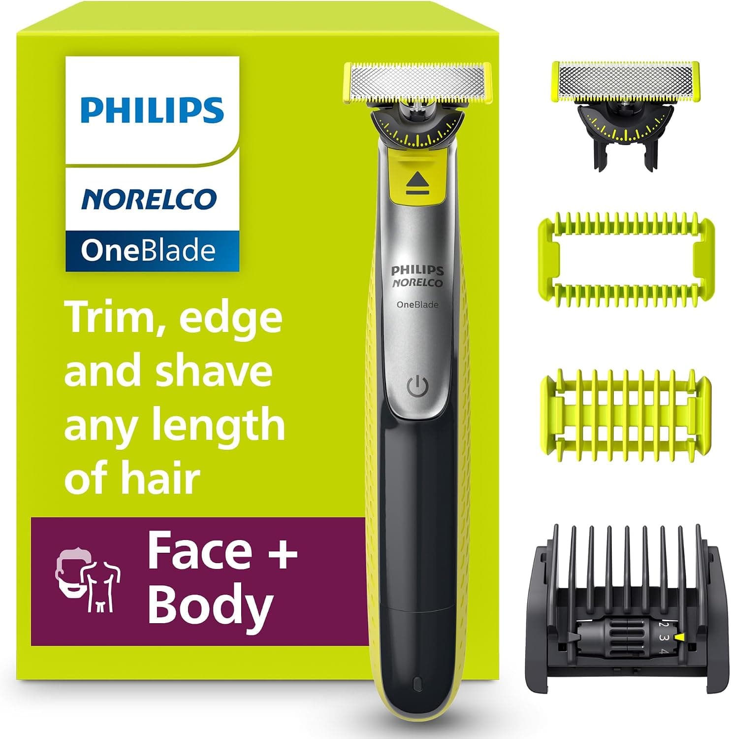 🪒 מכונת גילוח וטרימר פיליפס OneBlade 360 לפנים ולגוף — מגלח, מעצב וגוזם בכלי אחד, להב 360° עמיד במים, נטען ל-60 דקות - תמונה 1