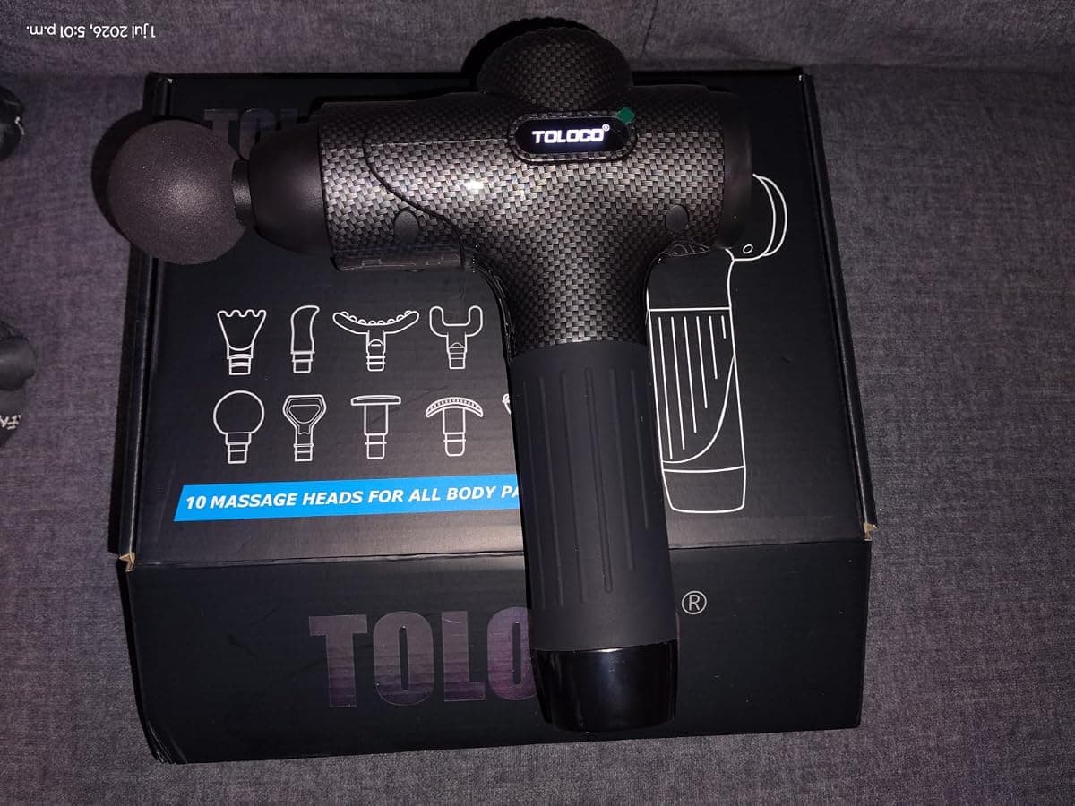 אקדח עיסוי חשמלי נטען TOLOCO, 10 ראשים — עיסוי רקמות עמוק לגב, צוואר ורגליים - תמונה 4