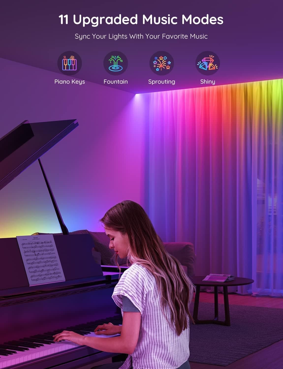 רצועת LED חכמה RGBIC של Govee — 10 מטר, מיליון צבעים, סנכרון למוזיקה ושליטה מהאפליקציה - תמונה 3