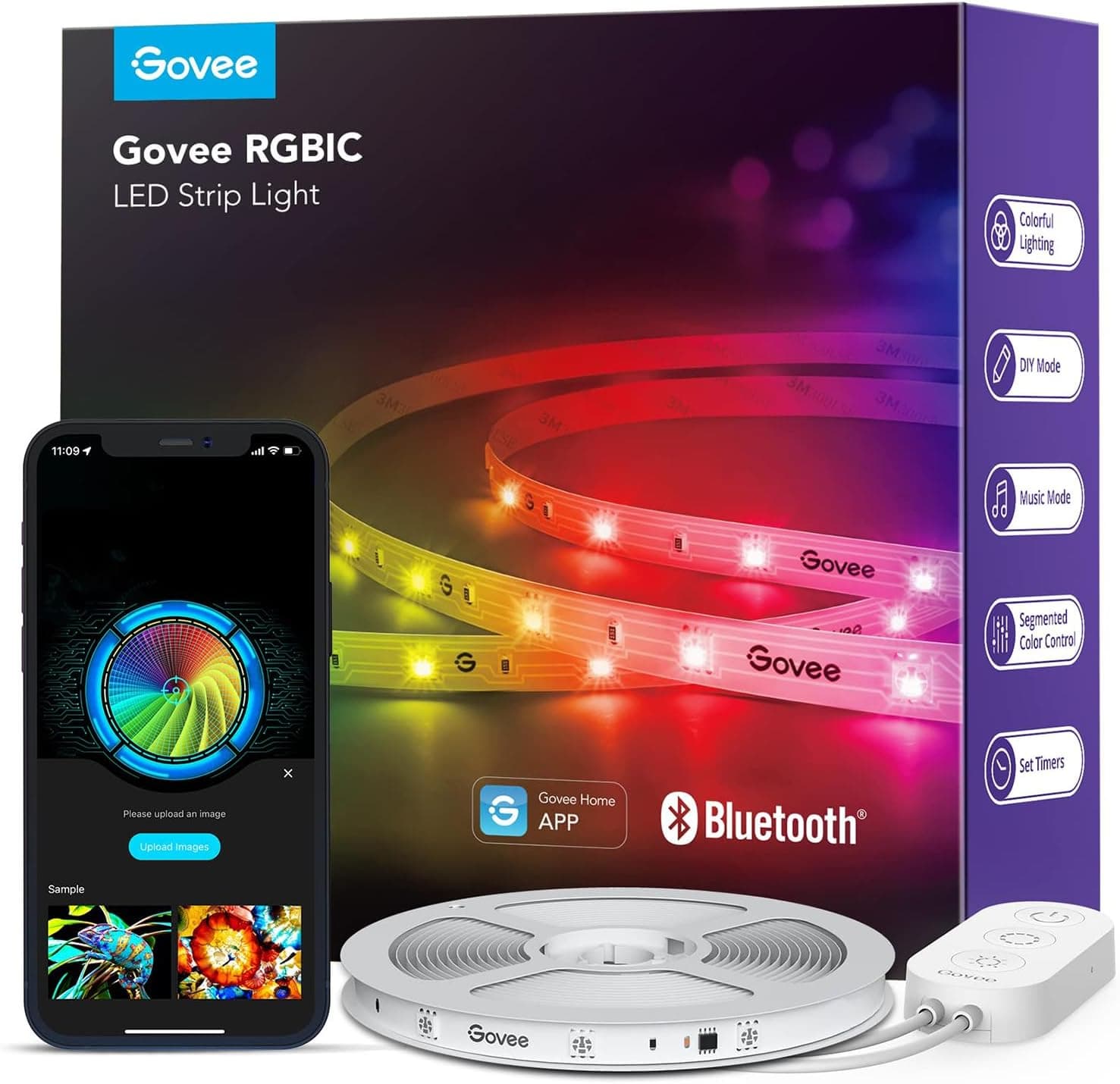 רצועת LED חכמה RGBIC של Govee — 10 מטר, מיליון צבעים, סנכרון למוזיקה ושליטה מהאפליקציה - תמונה 1