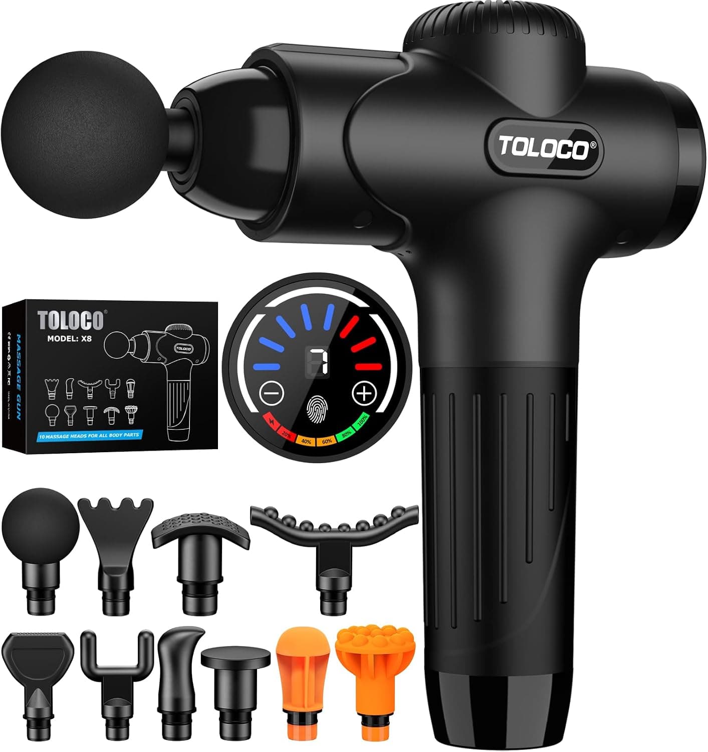 אקדח עיסוי חשמלי נטען TOLOCO, 10 ראשים — עיסוי רקמות עמוק לגב, צוואר ורגליים - תמונה 1