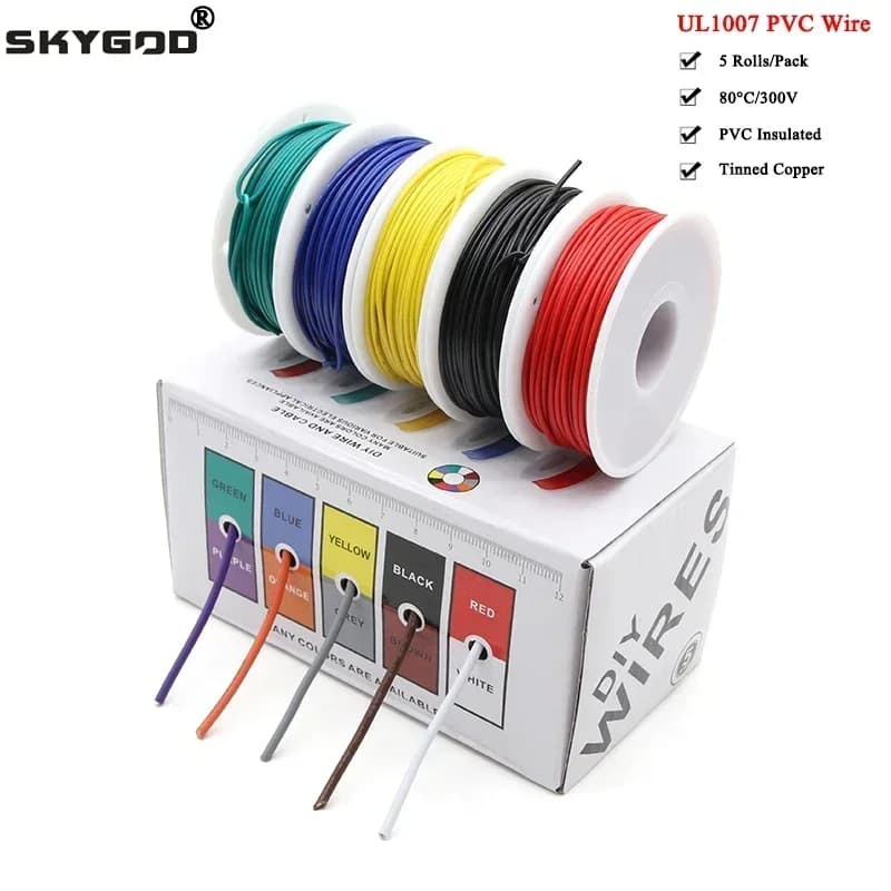 (5 צבעים מערבבים ערכת) חוט UL1007 PVC מבודד כבל נחושת מצופה חוט חשמלי 30/28/26/24/22/20/18/16 AWG חוט PCB