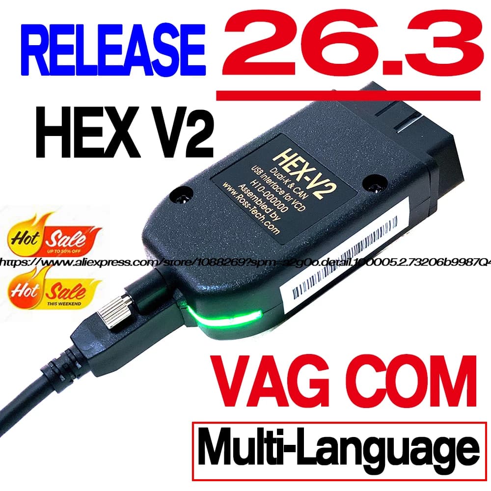 ממשק VCDS VAGCOM 2026 VAG HEX V2 עדכון 26.3 עבור פולקסווגן, אאודי, סקודה, סיאט, רב-לשוני, כלי אבחון רכב VAGOM