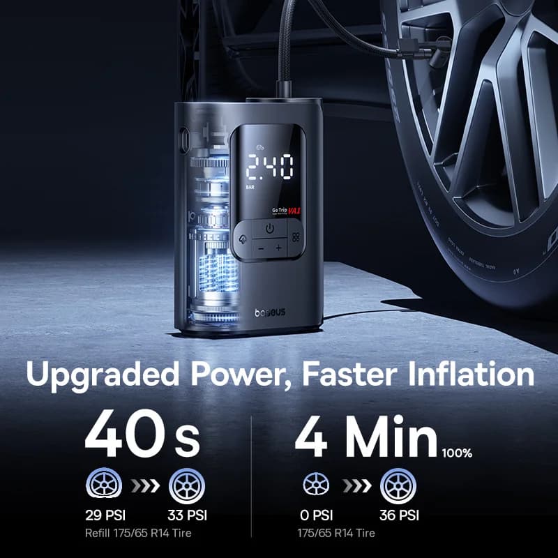 משאבת אוויר חשמלית ניידת לרכב Baseus GoTrip VA1 Pro — מנפחת צמיגים, אופניים וכדורים